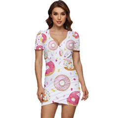 Vector Donut Seamless Pattern Low Cut Cap Sleeve Mini Dress by Grandong