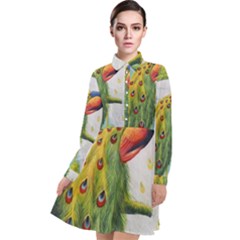 Peacock Art Long Sleeve Chiffon Shirt Dress by Grandong