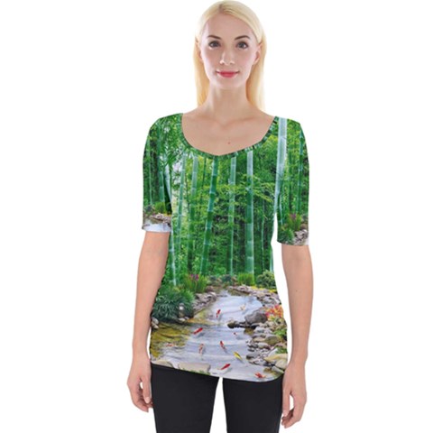 Bamboo Forest Squid Family Wide Neckline T-shirt by Grandong