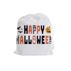 Happy Halloween Slot Text Orange Drawstring Pouch (large)