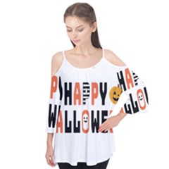 Happy Halloween Slot Text Orange Flutter Sleeve T-shirt 