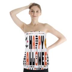 Happy Halloween Slot Text Orange Strapless Top by Sarkoni