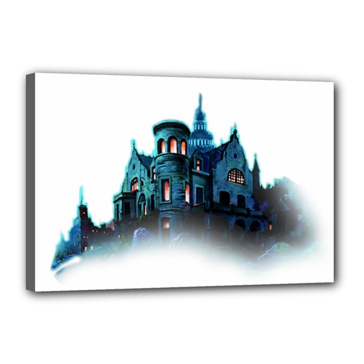 Blue Castle Halloween Horror Haunted House Canvas 18  x 12  (Stretched)