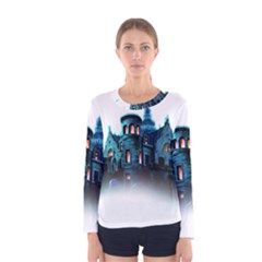 Blue Castle Halloween Horror Haunted House Women s Long Sleeve T-shirt