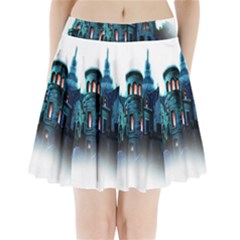 Blue Castle Halloween Horror Haunted House Pleated Mini Skirt