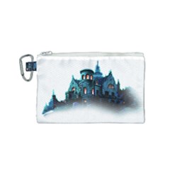 Blue Castle Halloween Horror Haunted House Canvas Cosmetic Bag (small)