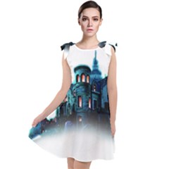 Blue Castle Halloween Horror Haunted House Tie Up Tunic Dress by Sarkoni