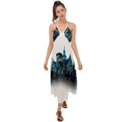 Blue Castle Halloween Horror Haunted House Halter Tie Back Dress  by Sarkoni