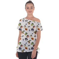 Happy Halloween Vector Images Off Shoulder Tie-Up T-Shirt