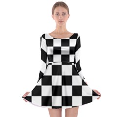 Black White Chess Board Long Sleeve Skater Dress by Ndabl3x