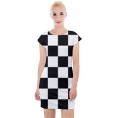 Black White Chess Board Cap Sleeve Bodycon Dress by Ndabl3x
