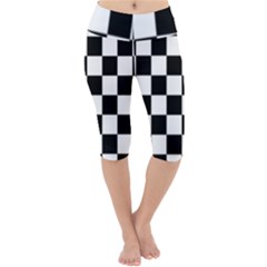 Black White Chess Board Lightweight Velour Cropped Yoga Leggings