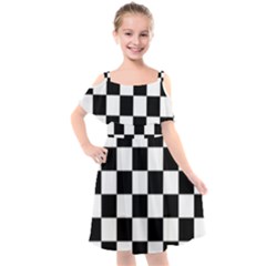 Black White Chess Board Kids  Cut Out Shoulders Chiffon Dress by Ndabl3x