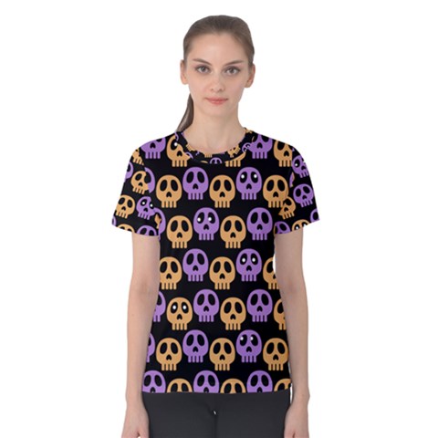 Halloween Skull Pattern Women s Cotton T-shirt by Ndabl3x