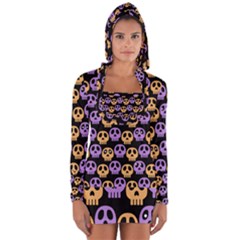 Halloween Skull Pattern Long Sleeve Hooded T-shirt by Ndabl3x