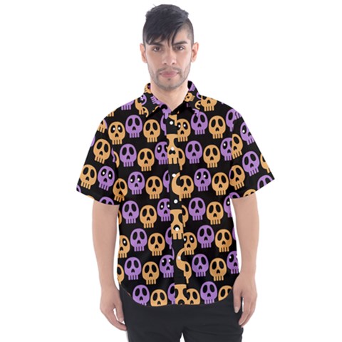 Halloween Skull Pattern Men s Short Sleeve Shirt by Ndabl3x