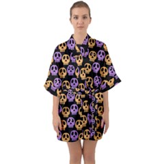 Halloween Skull Pattern Half Sleeve Satin Kimono  by Ndabl3x