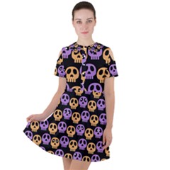 Halloween Skull Pattern Short Sleeve Shoulder Cut Out Dress  by Ndabl3x