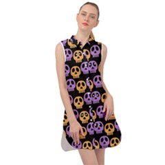 Halloween Skull Pattern Sleeveless Shirt Dress by Ndabl3x