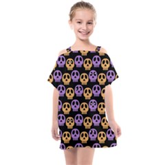 Halloween Skull Pattern Kids  One Piece Chiffon Dress by Ndabl3x