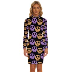 Halloween Skull Pattern Long Sleeve Shirt Collar Bodycon Dress by Ndabl3x