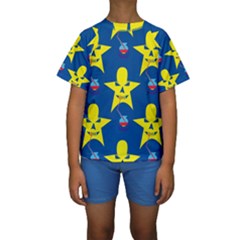 Blue Yellow October 31 Halloween Kids  Short Sleeve Swimwear by Ndabl3x
