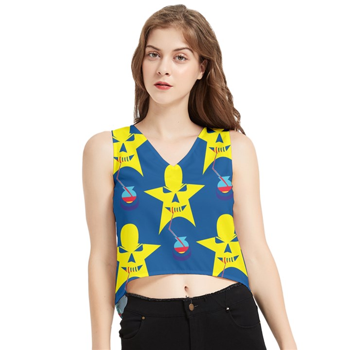 Blue Yellow October 31 Halloween V-Neck Cropped Tank Top