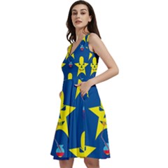Blue Yellow October 31 Halloween Sleeveless V-neck Skater Dress With Pockets by Ndabl3x