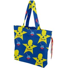 Blue Yellow October 31 Halloween Drawstring Tote Bag by Ndabl3x