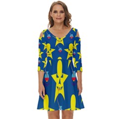 Blue Yellow October 31 Halloween Shoulder Cut Out Zip Up Dress by Ndabl3x