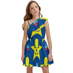Blue Yellow October 31 Halloween Kids  One Shoulder Party Dress by Ndabl3x