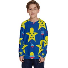 Blue Yellow October 31 Halloween Kids  Crewneck Sweatshirt by Ndabl3x