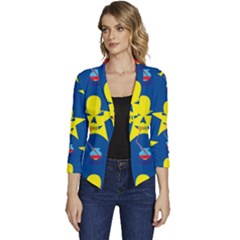 Blue Yellow October 31 Halloween Women s Casual 3/4 Sleeve Spring Jacket by Ndabl3x
