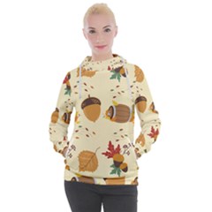 Leaves Foliage Acorns Barrel Women s Hooded Pullover by Ndabl3x