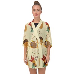 Leaves Foliage Acorns Barrel Half Sleeve Chiffon Kimono by Ndabl3x