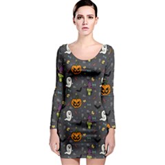Halloween Bat Pattern Long Sleeve Bodycon Dress by Ndabl3x