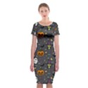 Halloween Bat Pattern Classic Short Sleeve Midi Dress View1