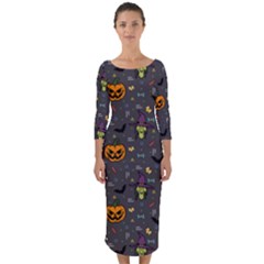 Halloween Bat Pattern Quarter Sleeve Midi Bodycon Dress by Ndabl3x
