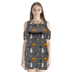 Halloween Bat Pattern Shoulder Cutout Velvet One Piece by Ndabl3x