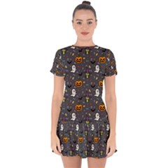 Halloween Bat Pattern Drop Hem Mini Chiffon Dress by Ndabl3x