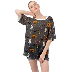 Halloween Bat Pattern Oversized Chiffon Top by Ndabl3x