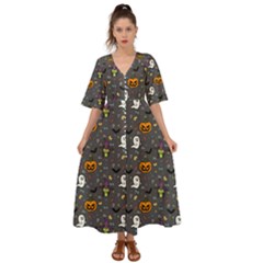 Halloween Bat Pattern Kimono Sleeve Boho Dress by Ndabl3x