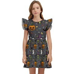 Halloween Bat Pattern Kids  Winged Sleeve Dress by Ndabl3x