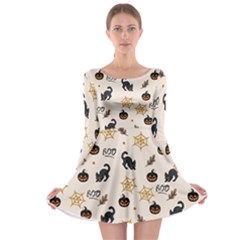 Cat Halloween Pattern Long Sleeve Skater Dress by Ndabl3x