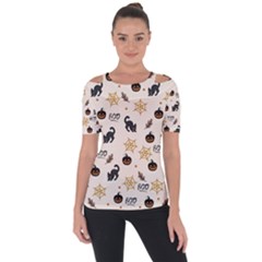 Cat Halloween Pattern Shoulder Cut Out Short Sleeve Top by Ndabl3x