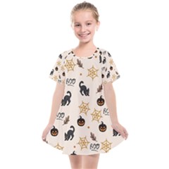 Cat Halloween Pattern Kids  Smock Dress by Ndabl3x