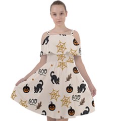Cat Halloween Pattern Cut Out Shoulders Chiffon Dress by Ndabl3x
