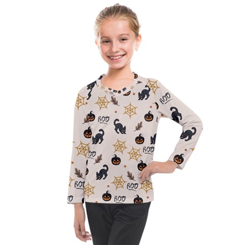 Cat Halloween Pattern Kids  Long Mesh T-shirt by Ndabl3x