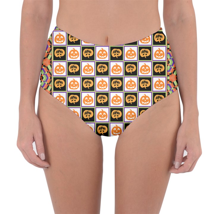 Chess Halloween Pattern Reversible High-Waist Bikini Bottoms