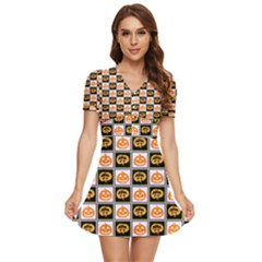 Chess Halloween Pattern V-neck High Waist Chiffon Mini Dress by Ndabl3x